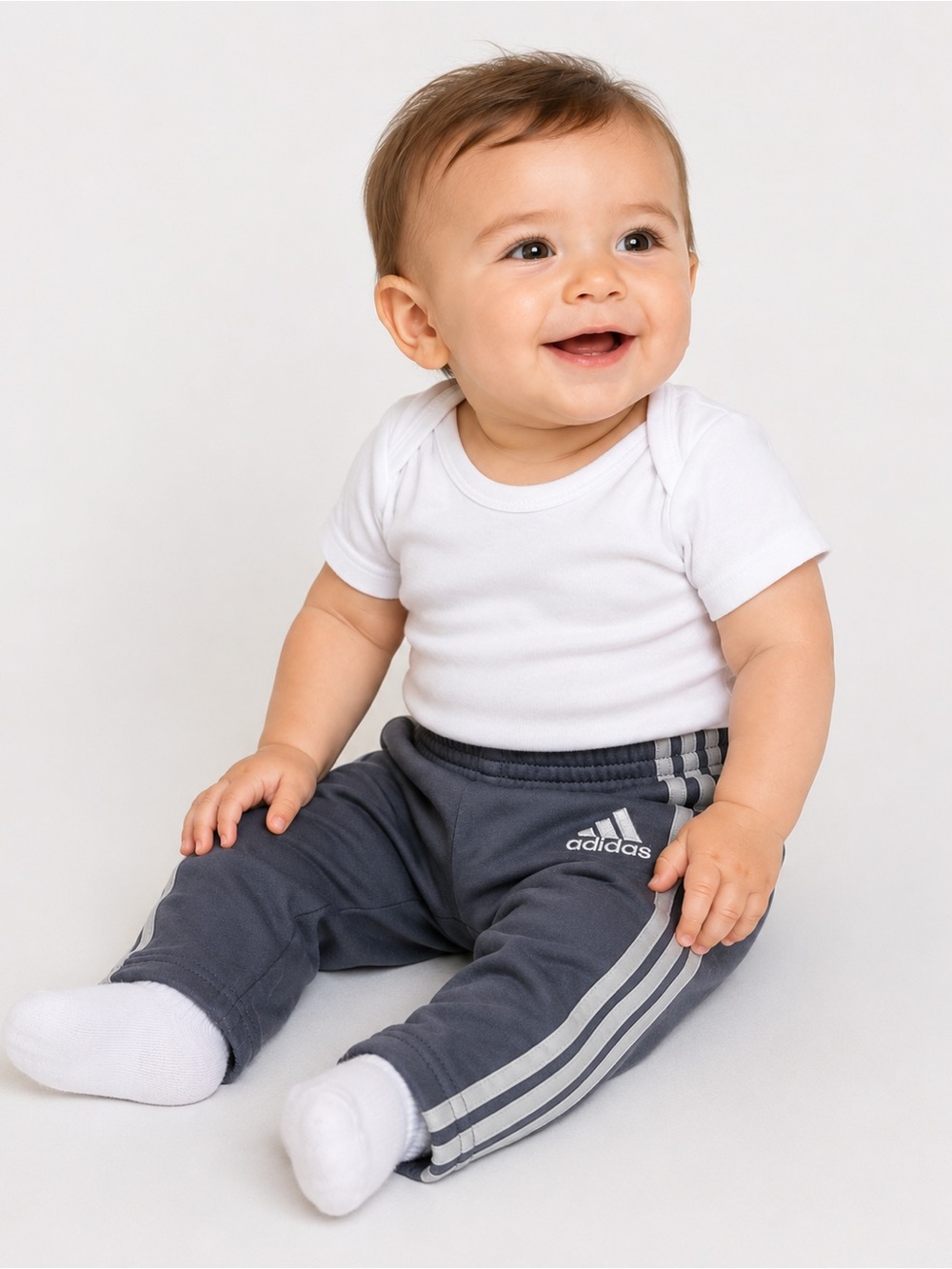 3/$25 Adidas Kids Dark Grey Sweatpants With Stripes - size 6m
